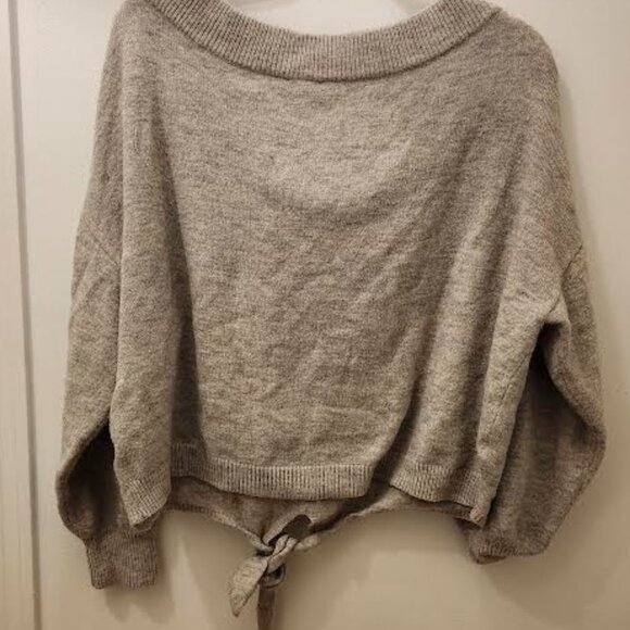 Express Beige Off the Shoulder Sweater Women Tie Side Knot - Picture 2 of 3